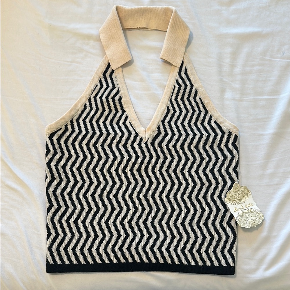 Altar’d State Black and White Knit Chevron Halter Top